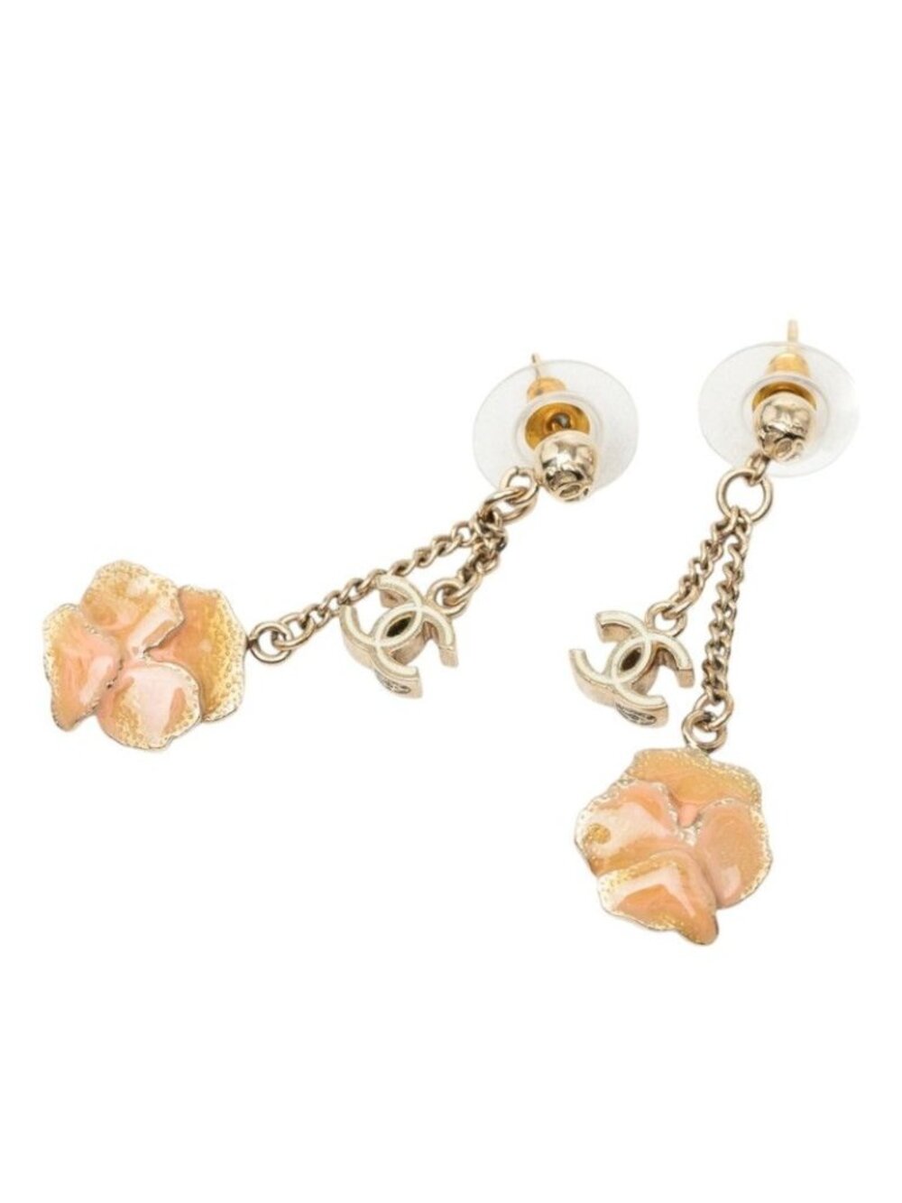 Chanel CC Logo Camellia Earrings Gold Plated